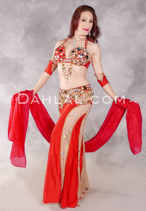 CRIMSON GLOW Egyptian Costume - Red, Nude, Gold, Black and White