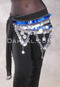Egyptian Teardrop Wave Hip Scarf with Coins and Pailettes - Black with Royal Blue and Silver