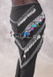 Egyptian Multi-Row Beaded Hip Shawl - Black with Silver and Multi-color