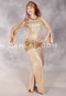 AZIZA Nude and Gold Holographic Striped Dress 