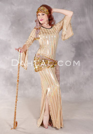 AZIZA Gold Holographic Striped Dress 