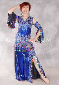 DREAMS OF ARABY Egyptian Beaded Dress - Royal Blue, Silver and Multi-color