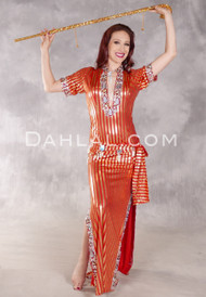 FIFI'S SASSY SAIDI Egyptian Dress - Red and Metallic Gold Stripe with Silver