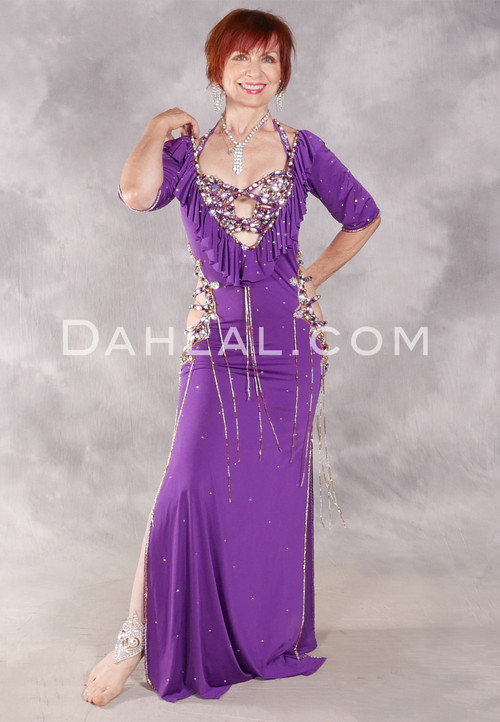 BELEDI AZIZA Egyptian Dress - Purple, Gold and White