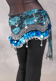 LUXOR WAVE Egyptian Hip Scarf - Turquoise, Black and Silver 