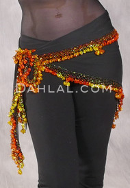 DYNASTY Wide Row Beaded Hip Scarf - Black with Yellow, Golden Rod and Orange