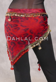 DYNASTY Wide Row Beaded Hip Scarf -Red Animal Print with Red, Gold and Black