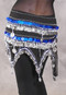 Egyptian Wave Teardrop Hip Scarf with Coins and Paillettes - Black, Silver and Royal Blue