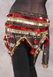 Egyptian Wave Teardrop Hip Scarf with Coins and Paillettes - Metallic Stripe with Gold and Red
