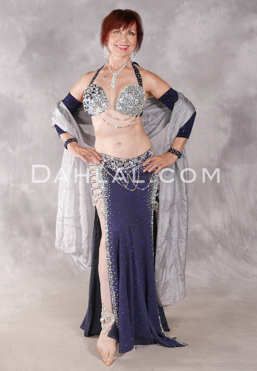 STARRY NIGHT Egyptian Costume- Midnight Blue, Silver and Lavender, Bra Size  B/C - Dahlal Internationale