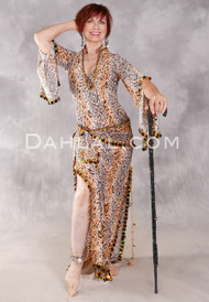 DESERT DARLING Egyptian Saidi Dress - Taupe and Black Leopard Print