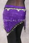 Single Row Egyptian Coin Hip Scarf with Multi-size Coins - Purple Floral with Silver
