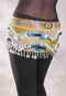 Egyptian Hip Scarf With Beads And Coins - Peacock Print with Royal Blue and Gold