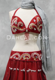 Egyptian Bra and Belt Set - Red, White, Gold & Silver
