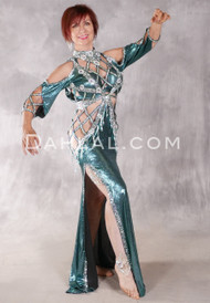 SEASIDE GLAMOUR Egyptian Dress - Teal, White and Silver
