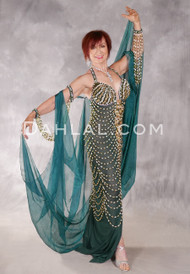 JEWEL OF THE NILE II Egyptian Dress - Forest Green, Gold and White,