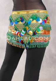 Cairo Multi-Row Beaded Pyramid Hip Scarf - Yellow, Gold, Green and Multi-color