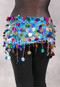 Egyptian Beaded Paillette Hip Scarf - Metallic Turquoise and Multi-color