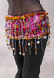 Egyptian Beaded Paillette Hip Scarf - Metallic Fuchsia with Silver, Gold and Multi-color