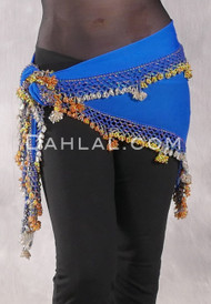 DYNASTY Wide Row Beaded Hip Scarf - Royal Blue with Gold and Crystal Iris