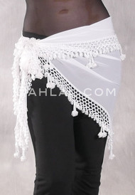 DYNASTY Wide Row Beaded Hip Scarf - White with White