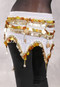 Egyptian Wave Teardrop Hip Scarf with Coins and Paillettes - White and Gold