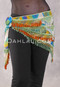 Egyptian Deep V Beaded Hip Wrap and Teardrop Beads - Stripe with Green, Orange, Silver and Turquoise