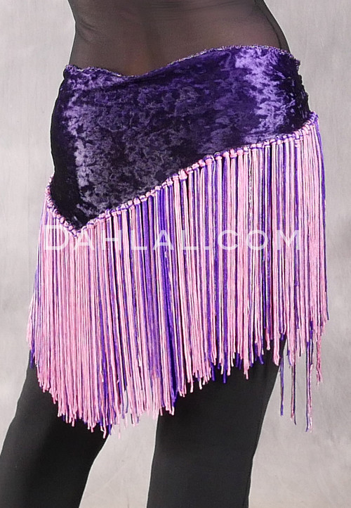 Velvet Fringe Hip Scarf - Purple with Pink and Purple,
