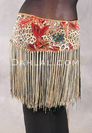 Lycra Fringe Hip Scarf - Floral with Cream and Forest Green