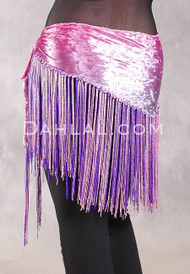 Velvet Fringe Hip Scarf - Pink with Purple and Pink