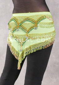 Egyptian Deep V Beaded Hip Wrap and Teardrop Beads - Lime with Gold, Green and Silver