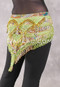 Egyptian Deep V Beaded Hip Wrap and Teardrop Beads - Peacock Print with Gold, Lime Iris and Silver