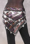 Three Row Egyptian Coin Hip Scarf With Multi-Sized Coins - Metallic Stripe with Silver