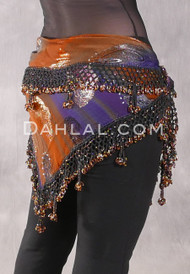 DYNASTY Wide Row Beaded Hip Scarf - Paisley Print with Bronze Iris, Gold and Black