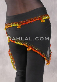 DYNASTY Wide Row Beaded Hip Scarf - Black with Yellow, Goldenrod and Orange