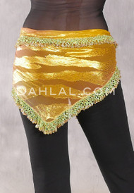 DYNASTY Wide Row Beaded Hip Scarf - Metallic Gradient with Gold and Lime
