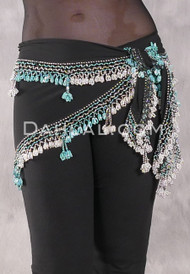 DYNASTY Wide Row Beaded Hip Scarf - Black with Silver and Aqua