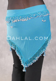 DYNASTY Wide Row Beaded Hip Scarf - Turquoise with Silver and Light Blue