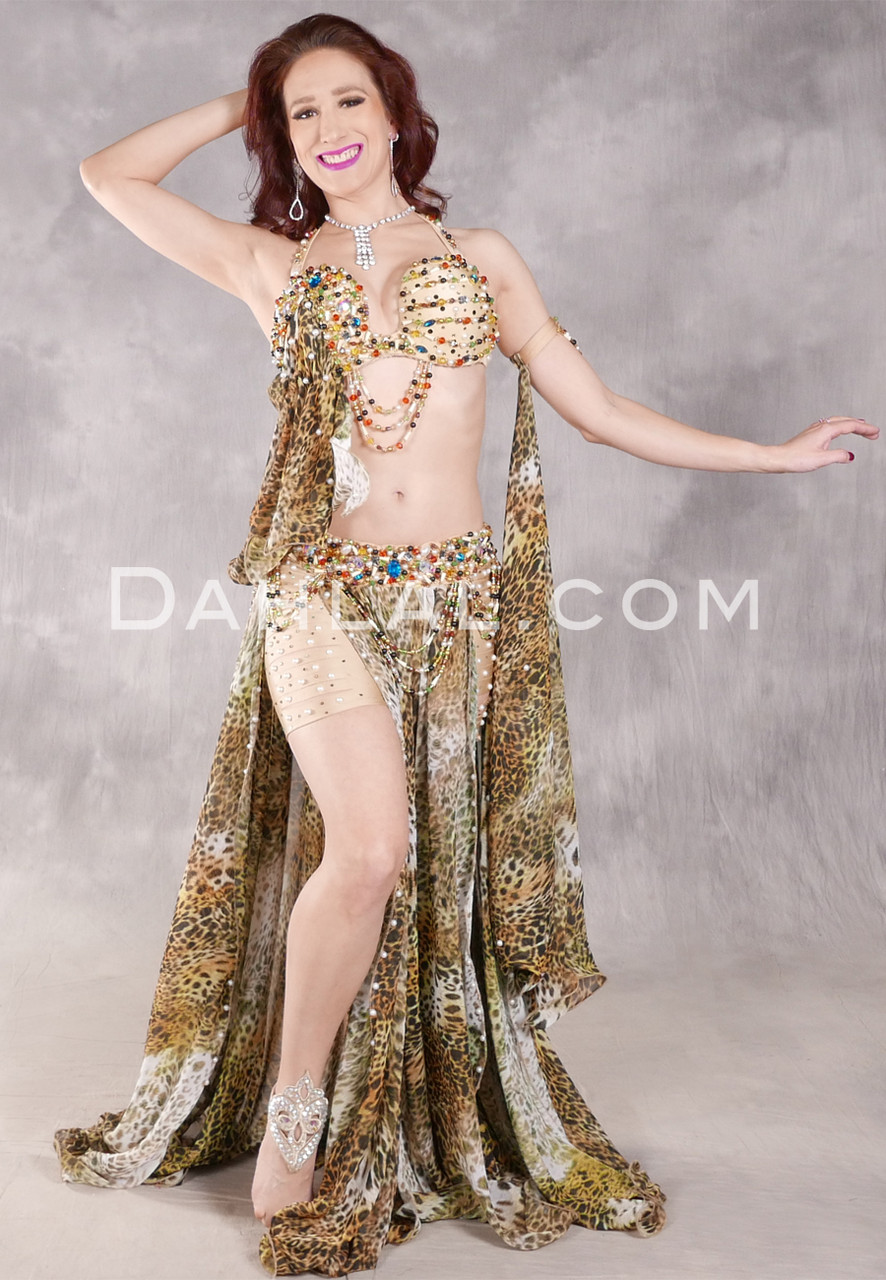 WILD BEAUTY Egyptian Costume - Leopard, Gold and Multi-color, Bra Size C-C/D  - Dahlal Internationale
