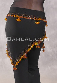 DYNASTY Wide Row Beaded Hip Scarf -Black with Copper, Yellow and Goldenrod