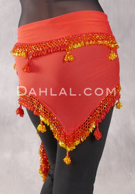 DYNASTY Wide Row Beaded Hip Scarf - Red with Yellow, Red and Goldenrod