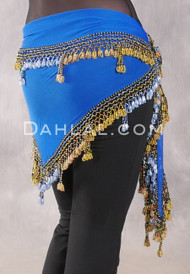 DYNASTY Wide Row Beaded Hip Scarf - Blue with Gold and Light Blue