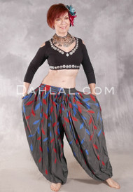 BEYOND THE DESERT Silk Blend Harem Pants - Charcoal, Red and Blue, #24-12