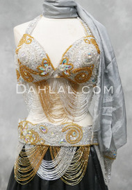 SAMIA Egyptian Bra and Belt Set - Silver and Gold