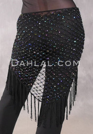 Black Crocheted Shawl With Black Iris Faceted Beads