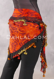 DYNASTY Wide Row Beaded Hip Scarf - Animal Print with Black, Goldenrod, Gold and Orange