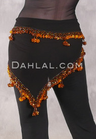 DYNASTY Wide Row Beaded Hip Scarf - Black with Goldenrod and Copper