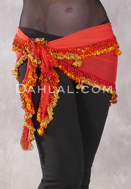 DYNASTY Wide Row Beaded Hip Scarf - Red with Copper, Gold, Goldenrod and Orange