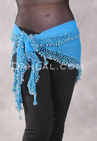 DYNASTY Wide Row Beaded Hip Scarf - Turquoise with Turquoise, Light Blue and Silver,