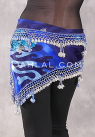 DYNASTY Wide Row Beaded Hip Scarf - Floral with Light Blue and Silver